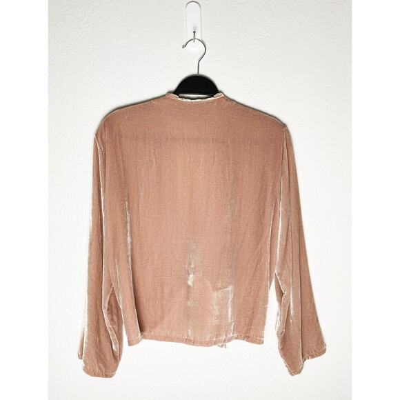 Reformation Women's Fez Velvet Dusty Rose Mauve Tie Front Crop Top Long Sleeve M - Picture 3 of 9